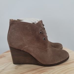 Lucky Brand Womens Shiijo Top Oiled Suede Taupe Ankle Boots Size 6M (2242964)